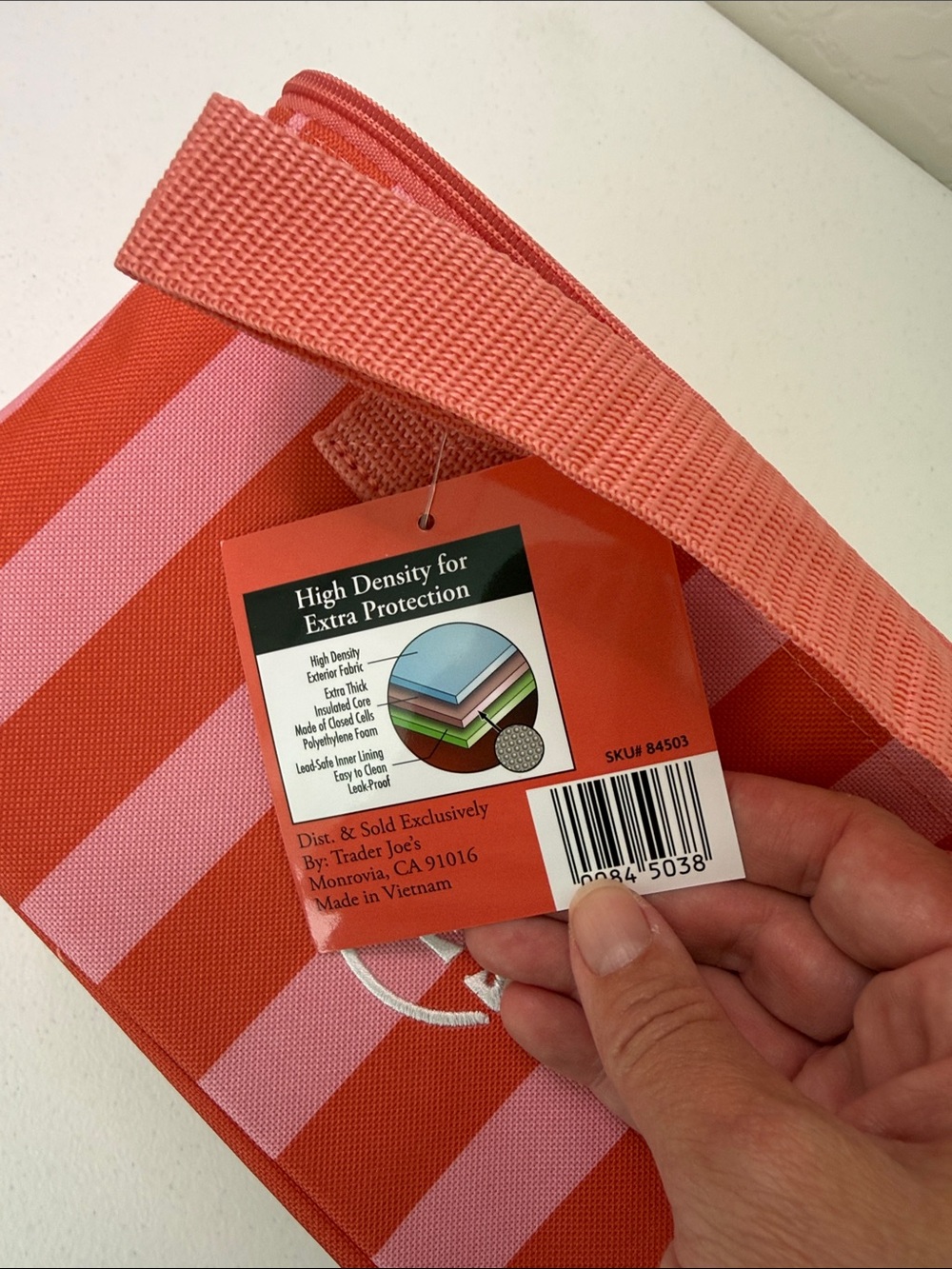 Trader Joe's Red & Pink Striped Mini Insulated Bag - Picture 5 of 8